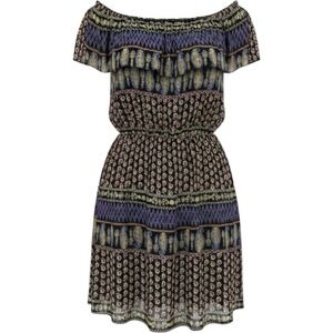 Poetry Clothing Mini Dress Large Black Floral Paisley Boho‎ Off Shoulder Smocked